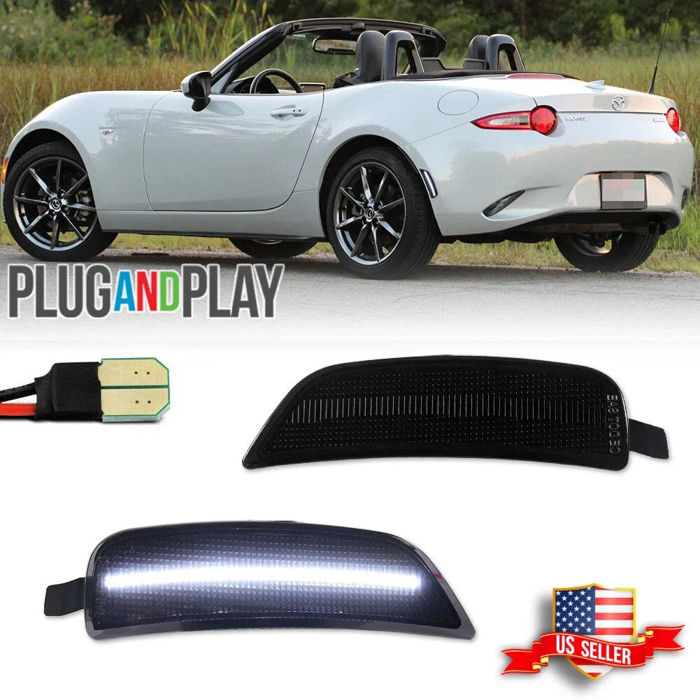 2X Smoke Lens White LED Rear Side Marker Lights for Mazda MX-5 Miata (2016–2023)