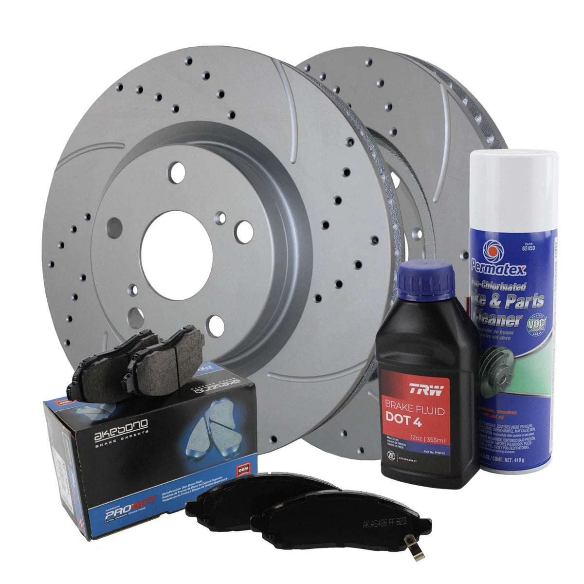 Front Brake Kit with 296mm Drilled Rotors & Akebono Pads for ES350, Avalon, Camry (2007–2019)