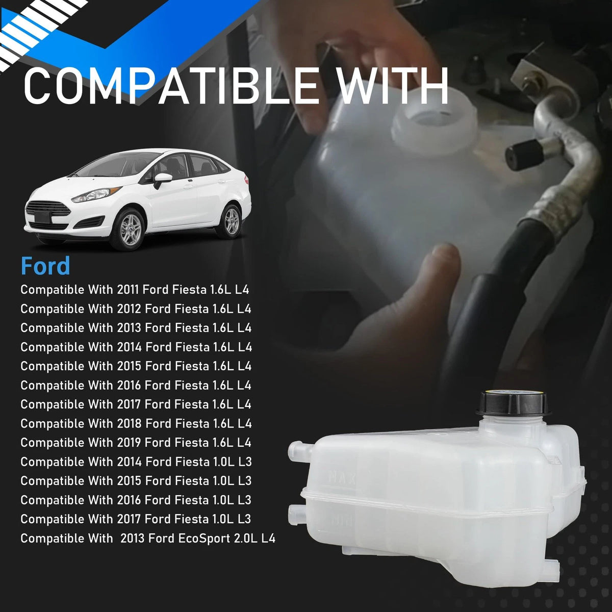 Engine Radiator Coolant Overflow Reservoir Tank with Cap for