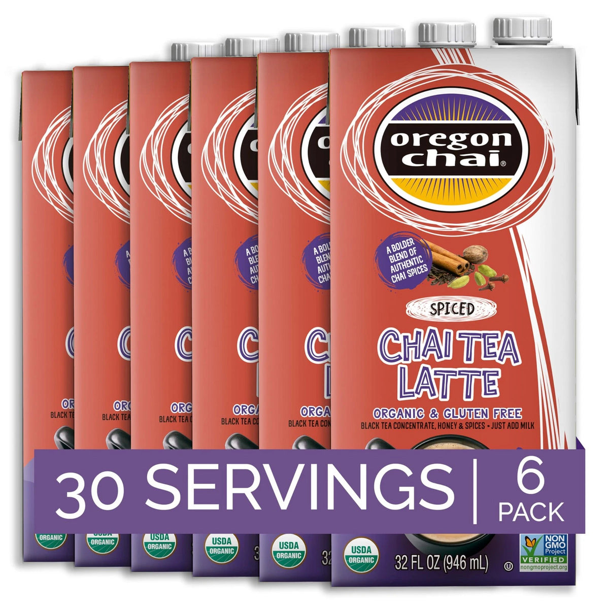 Pack of 6 Oregon Chai Organic Spiced Chai Concentrate 32 Fl Oz