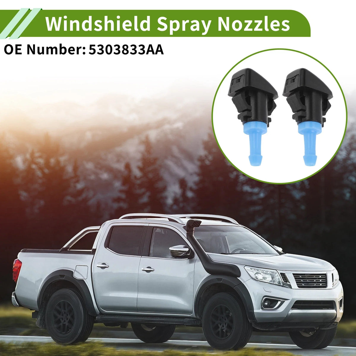 Set of 1 Windshield Washer Nozzle with Hose Connector for Ram (No. 5303833AA)