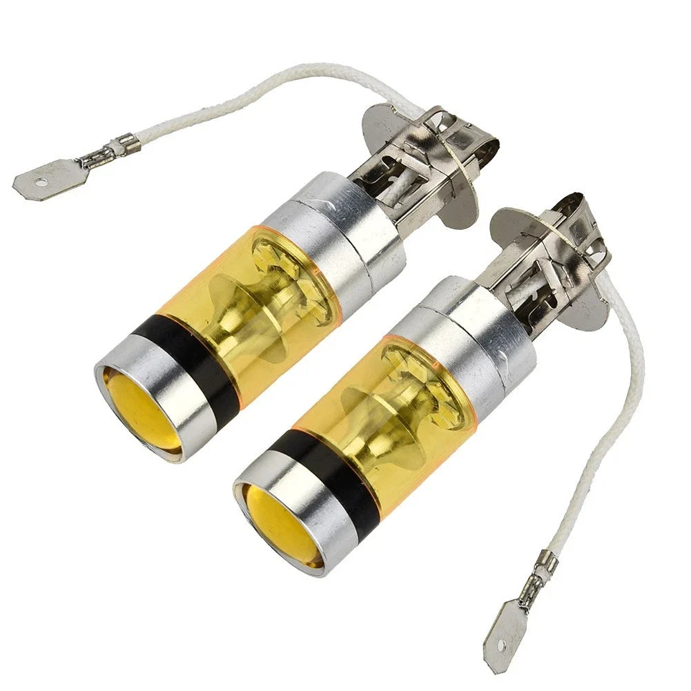 2X H3 100W 2828SMD LED Fog Light Bulbs Yellow 12-24V