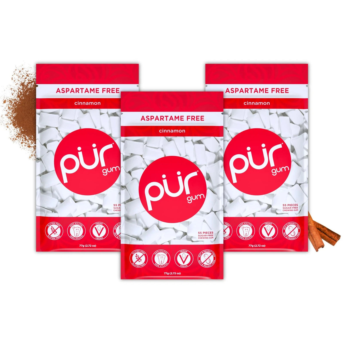 PUR Gum Aspartame Free Chewing Gum Natural Cinnamon (100% Xylitol)