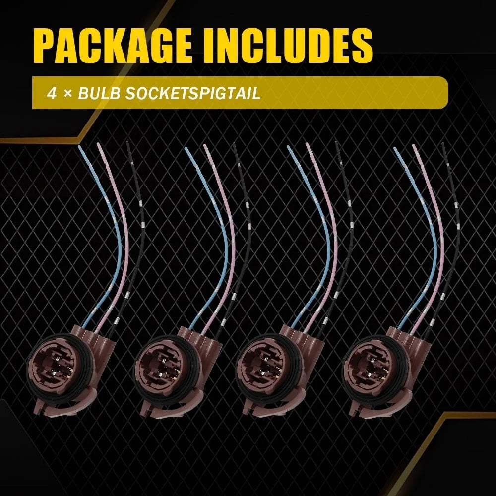 Set of 4 T25 3157 4157 Bulb Socket Wire Harness Plug Connectors for Vehicle Lighting