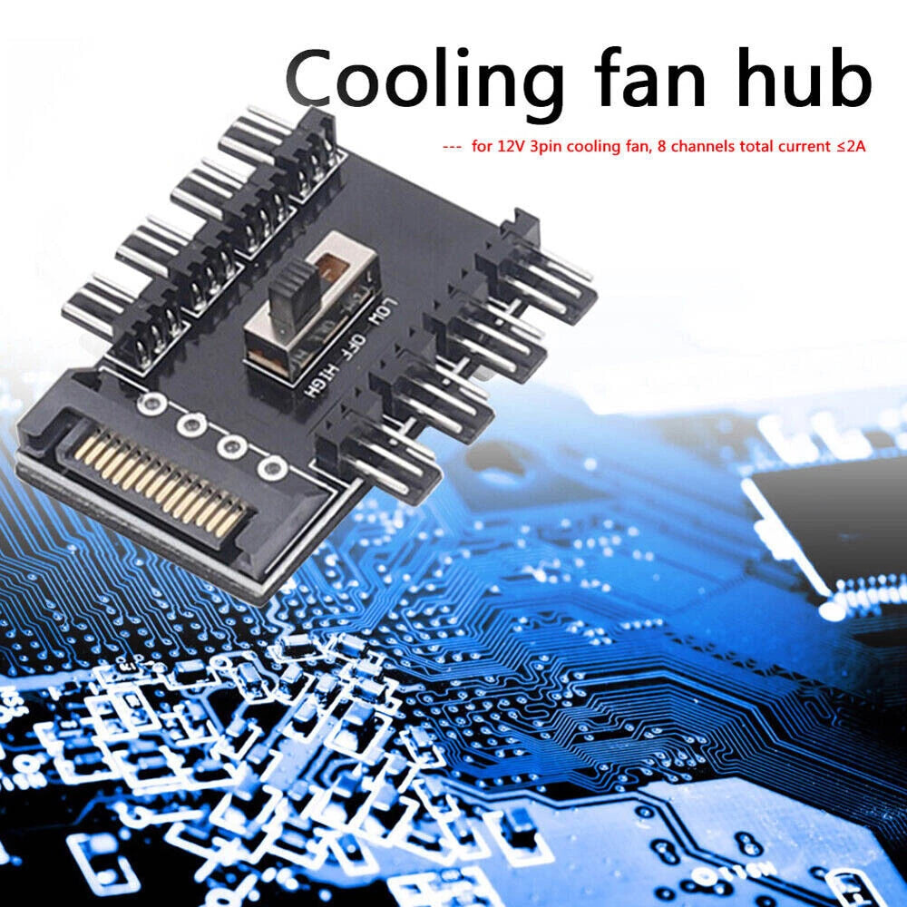 3X Splitter Cooling Fan Hub 1 to 8 3Pin 12V Power Socket PCB Adapter