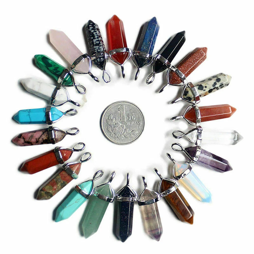 80X Hexagonal Pointed Glass Crystal Quartz Necklace Pendant DIY