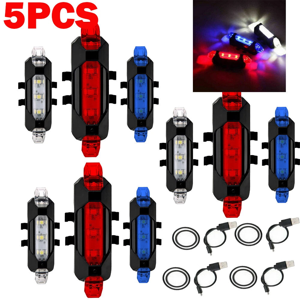 5X LED Bicycle Tail Light Brake Warning Rear Lamp USB Rechargeable