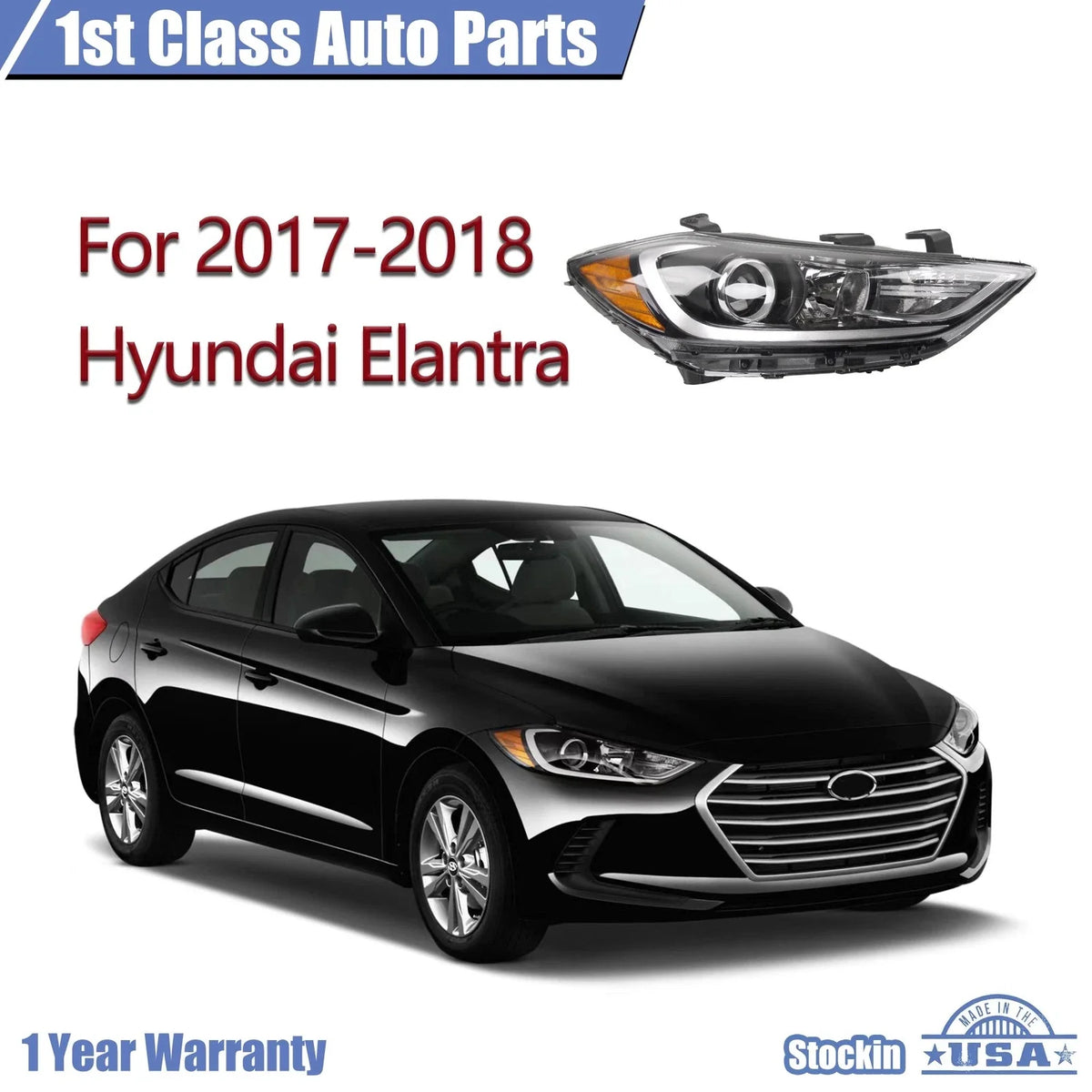 Headlight Assembly Right for Hyundai Elantra Sedan (2017–2018) HY2503206 92102F2040