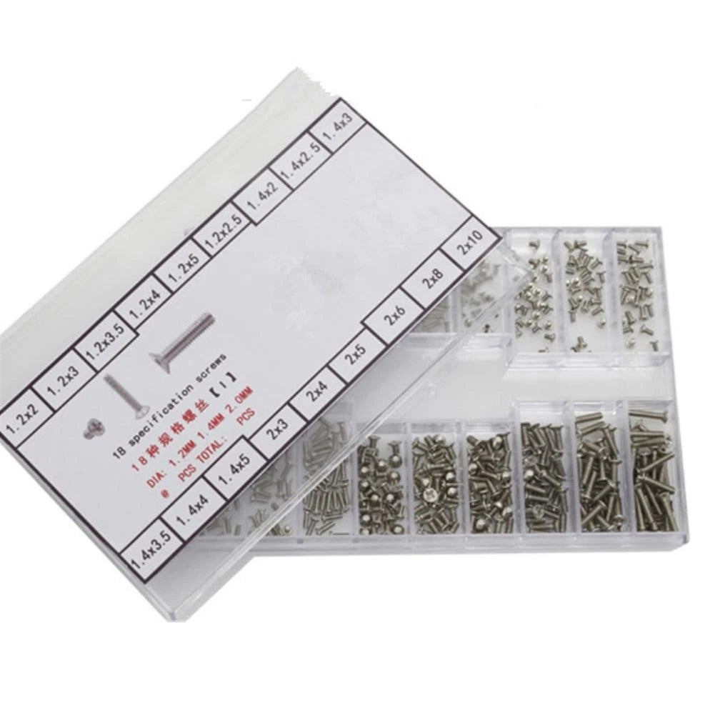 Set of 18 Stainless Steel Mini Screws for Watch Back Case or Eyeglasses
