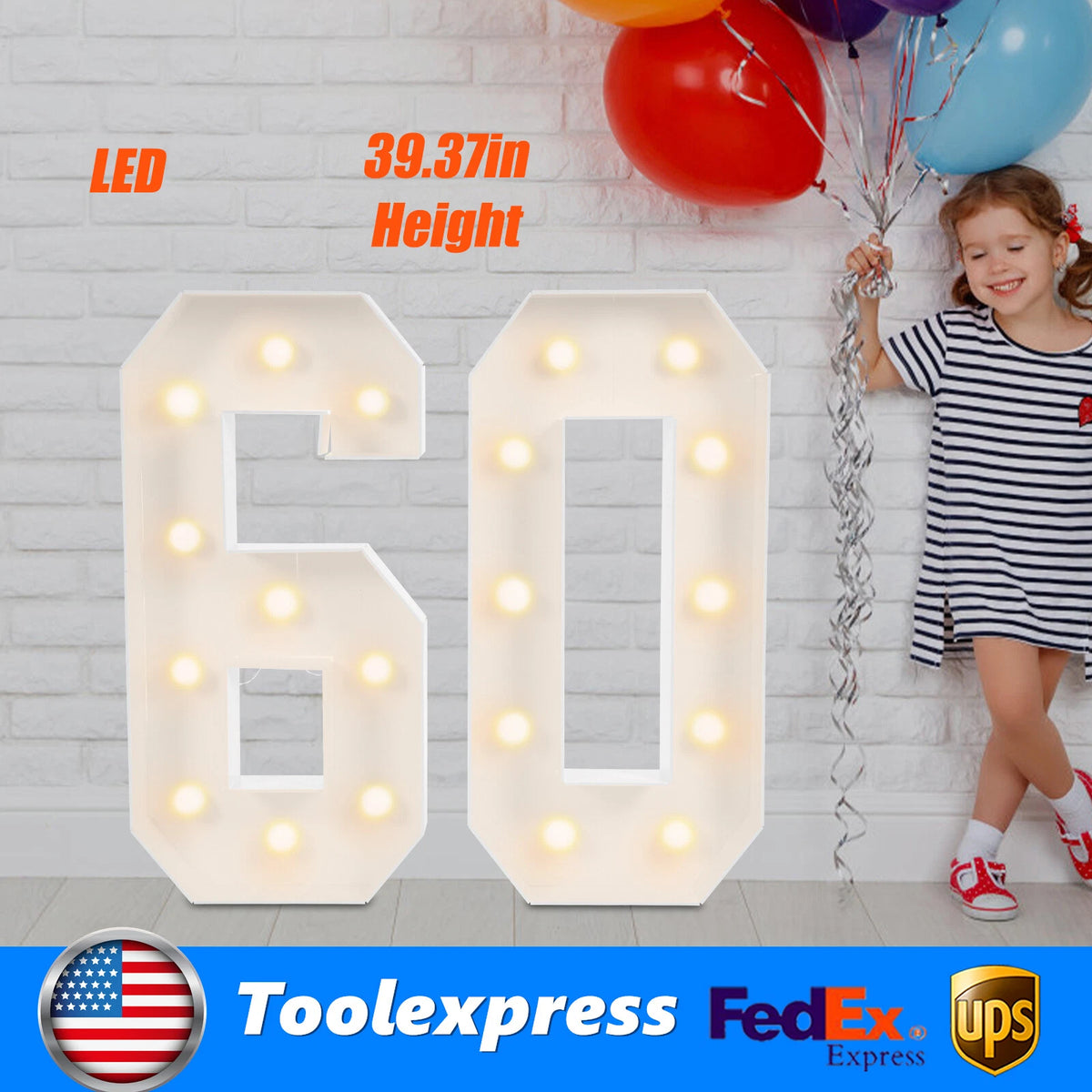 LED Light Up Number Sign for 60th Celebration (39.37in Height)