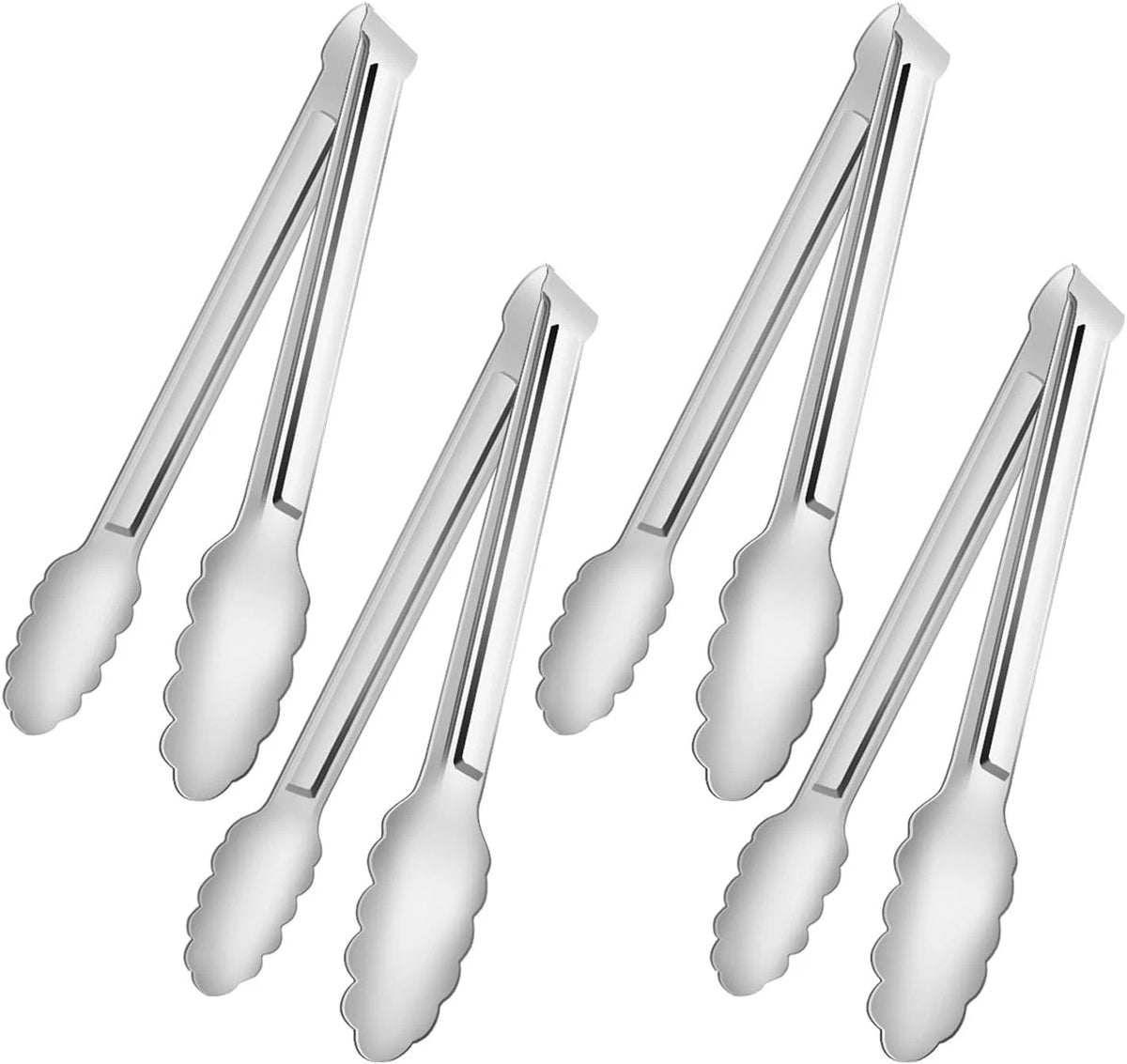 Set of 4 Serving Tongs for Buffet - Stainless Steel 12IN, Silver