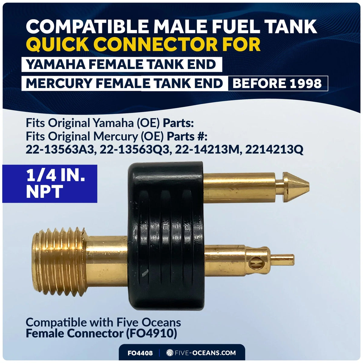 Brass 1/4” NPT Male Fuel Line Connector for Yamaha Mercury (Up to 1998)