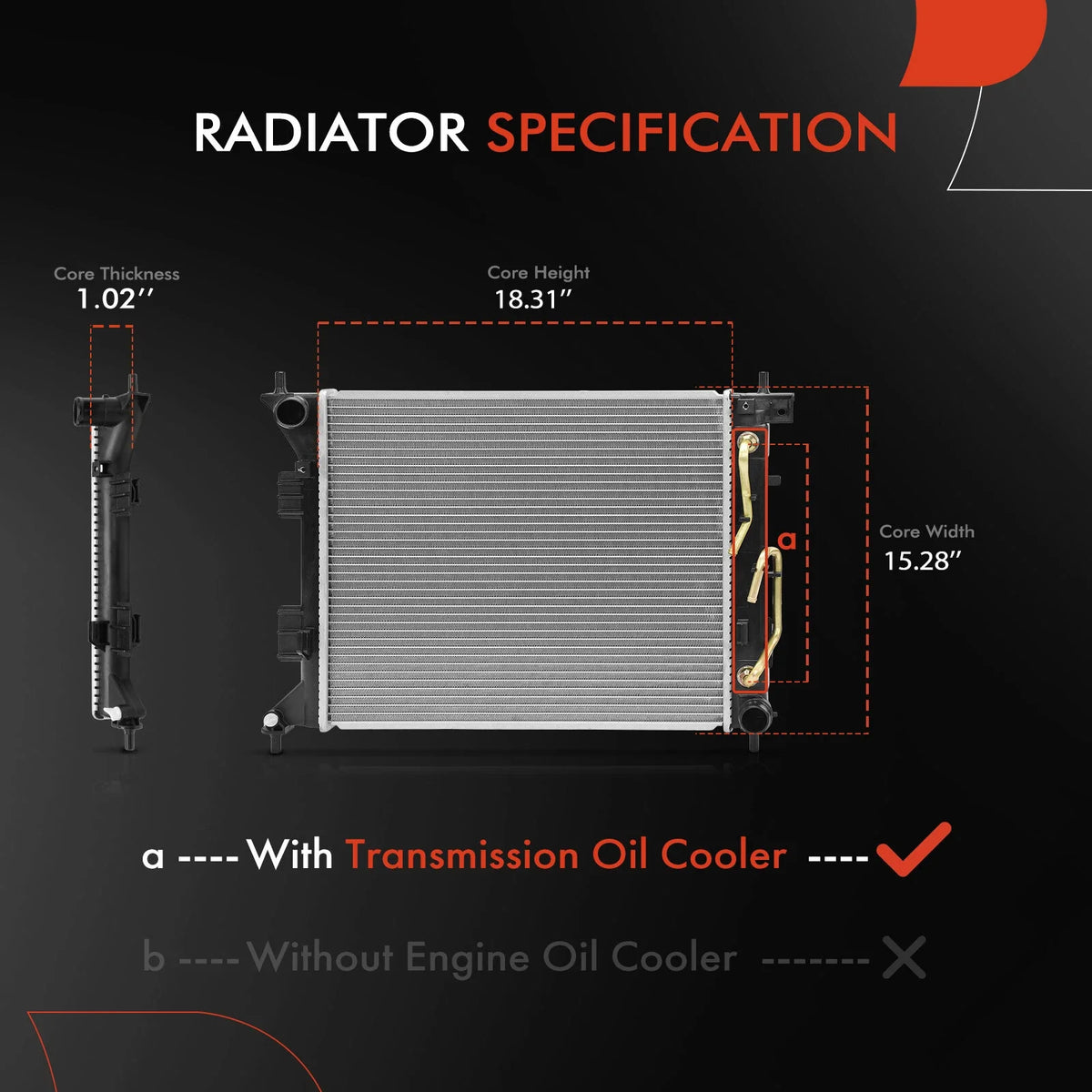 Radiator with Transmission Oil Cooler for Kia Forte Koup (2014–2016)