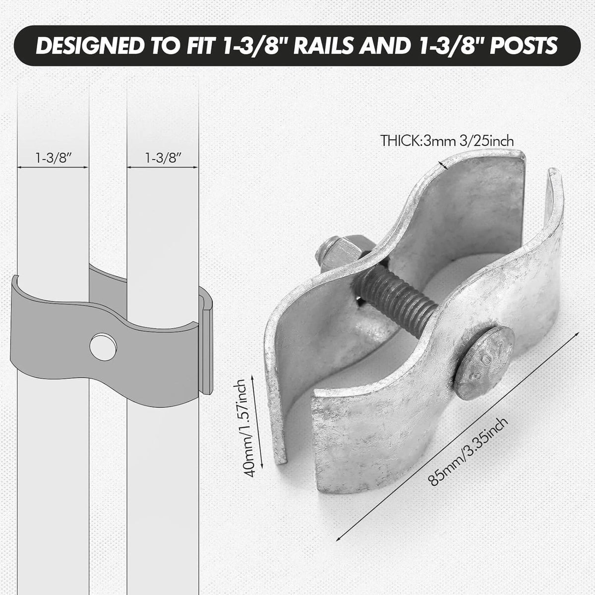 24-Pack of 1-3/8" Chain Link Fence Clamps for Dog Kennels