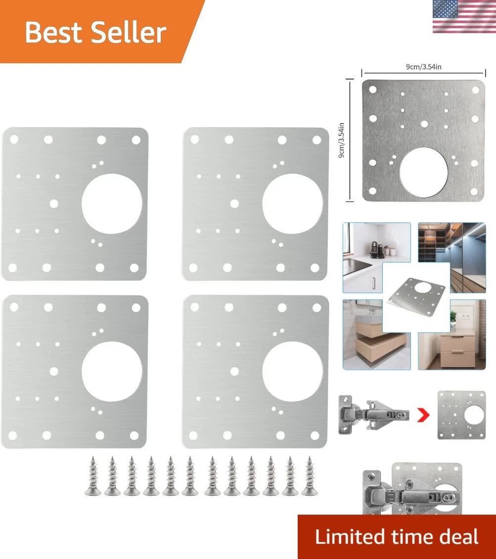 Set of 4 Hinge Repair Plates for Automotive Applications (Rust-Resistant Stainless Steel)