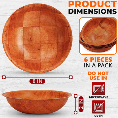 Set of 6 Wooden Salad Bowls - 8" Diameter, Holiday Bowl Set