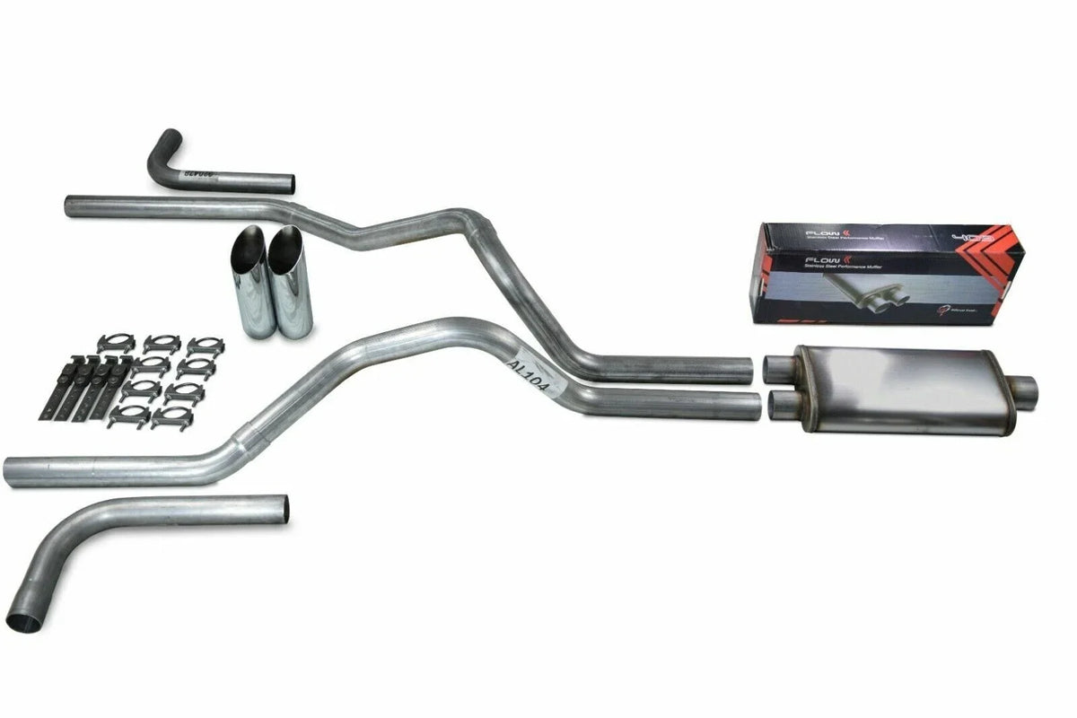 2.5" Dual Exhaust Kit for Ford F150 (2021–2025) - Flow II Muffler, Slash Tips