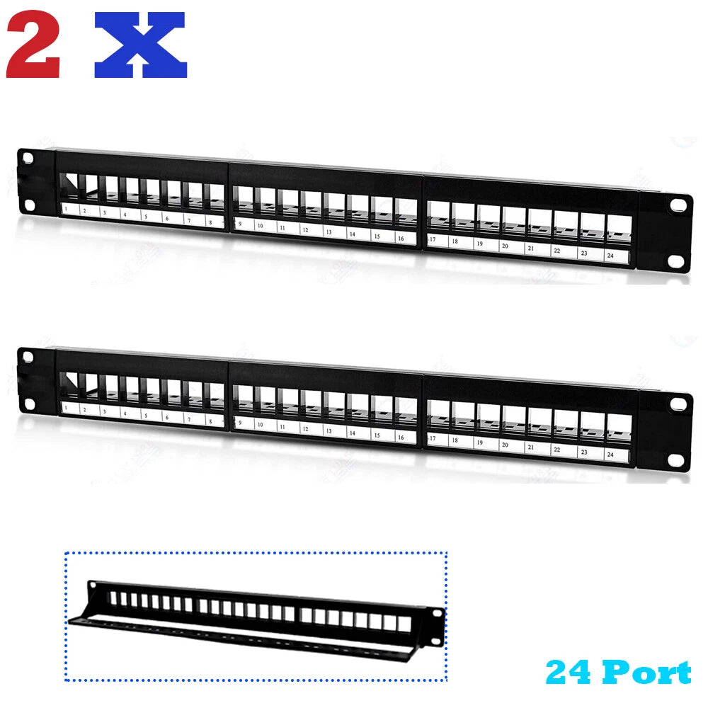 24 Port Keystone Jack Patch Panel Plate for 19" Rack (1U) Cat5 Cat5e Cat6 Cat6a