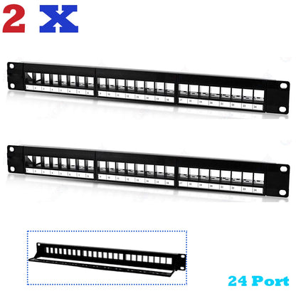 24 Port Keystone Jack Patch Panel Plate for 19" Rack (1U) Cat5 Cat5e Cat6 Cat6a