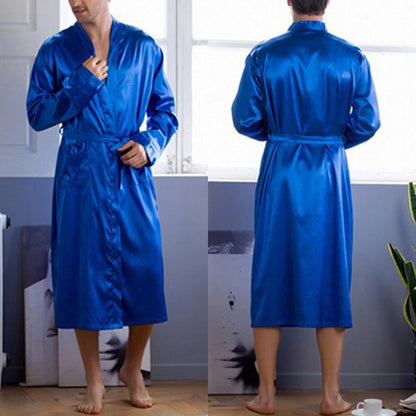 Men's Satin Kimono Bathrobe with Pocket for Sleepwear (No Part Numbers)
