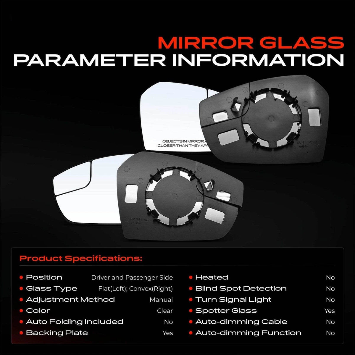 2X Manual Mirror Glass with Spotter for Ford Escape (2017–2019) GJ5Z17K707A, GJ5Z17K707G
