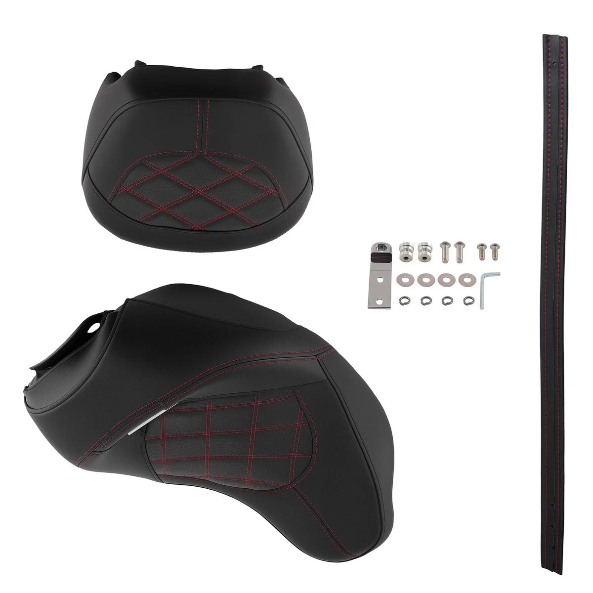 Driver Rear Seat for Harley Touring (2009–Present) Black Leather Red Stitch