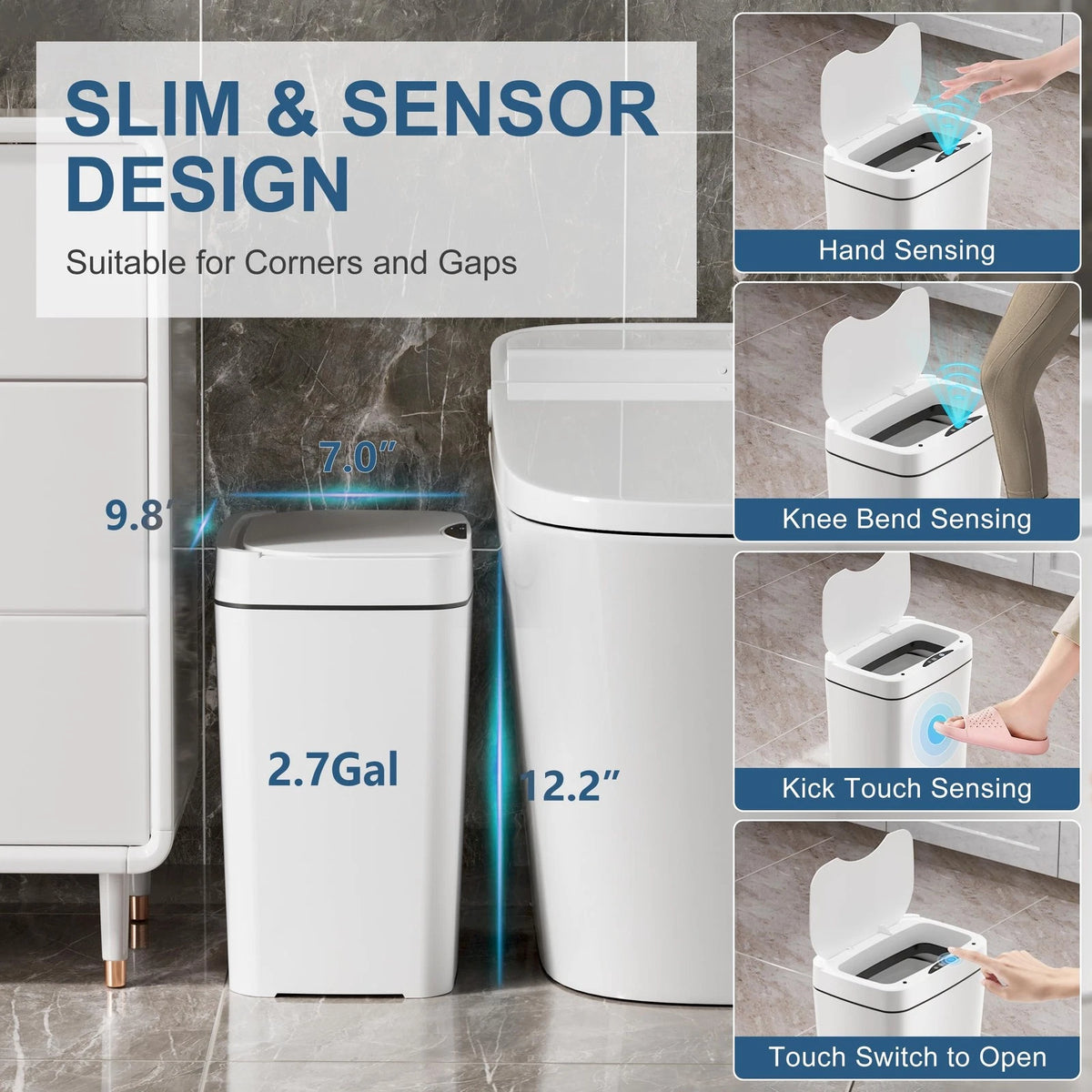 2X 2.7 Gal Bathroom Trash Can with Lid for Vanpopubs