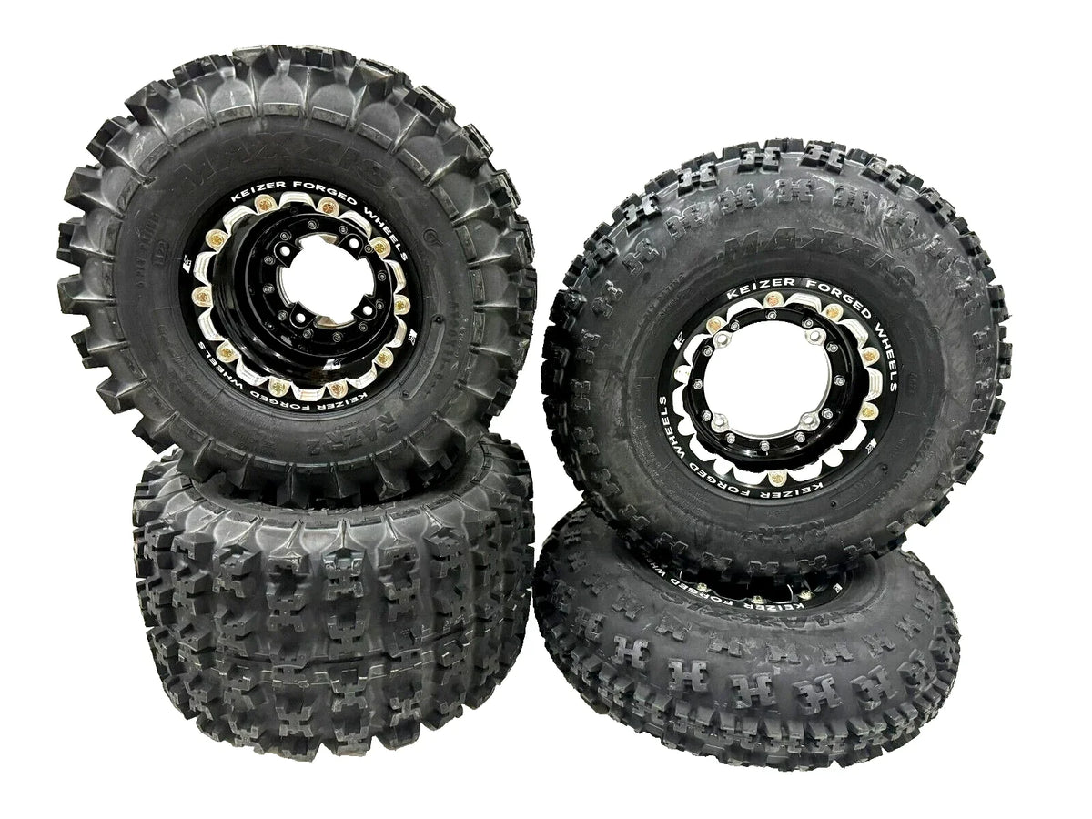 Set of 4 Keizer Beadlock Rims with Maxxis Razr2 Tires for Banshee YFZ450 YFZ450R Raptor 700 (2004–2023)