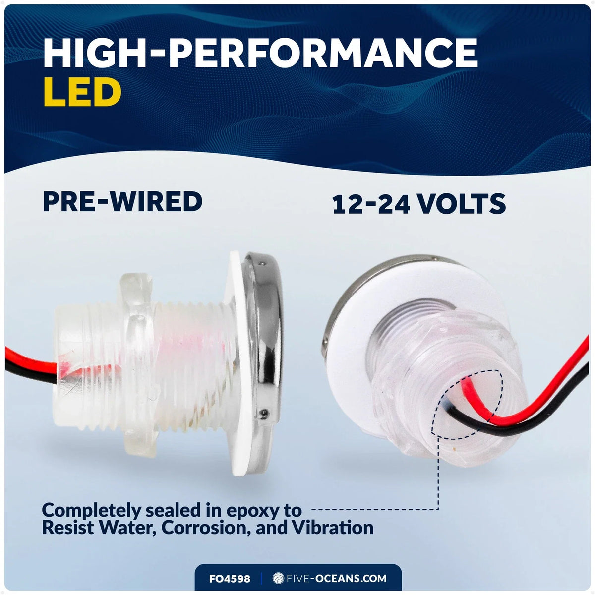 LED Boat Courtesy Lights Set of 2, 1-5/16" Round, White, Stainless Steel