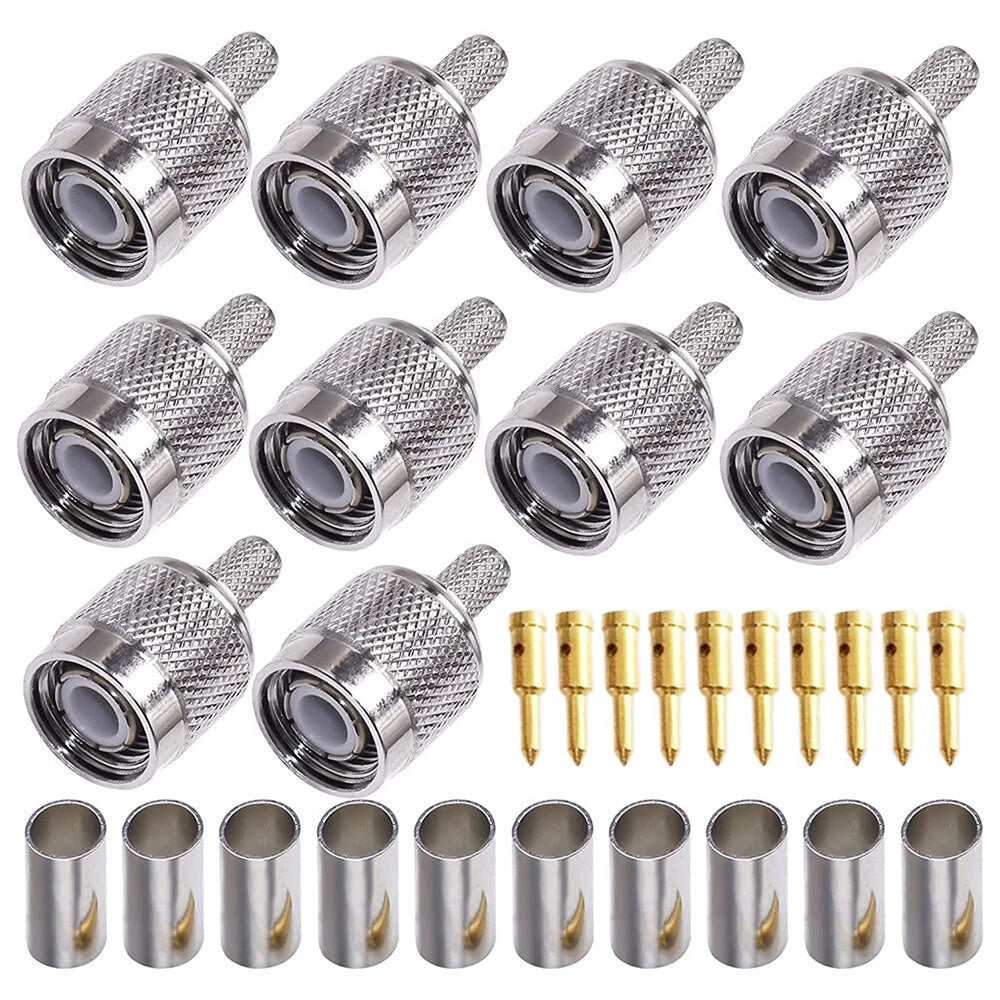 10Pcs TNC Male Plug Crimp Coax Connector for RG58 RG142 RG400 RG223