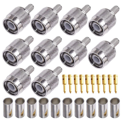 10Pcs TNC Male Plug Crimp Coax Connector for RG58 RG142 RG400 RG223
