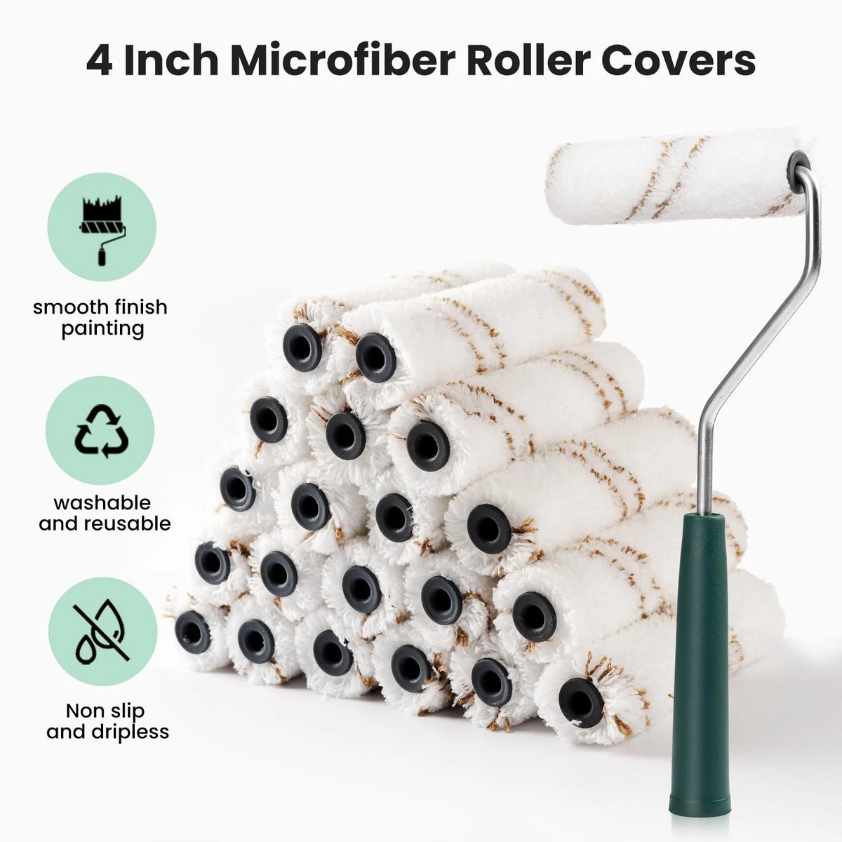 Set of 40 Microfiber Paint Roller Covers 4 Inch - White & Brown