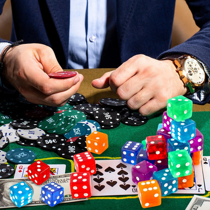 36-Piece Casino Dice Set for Various Games (19mm) - Red, Blue, Purple, Green, Orange