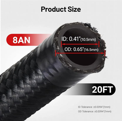 8AN Braided Nylon Fuel Line Kit for Oil Hose End Fittings (For 8AN)