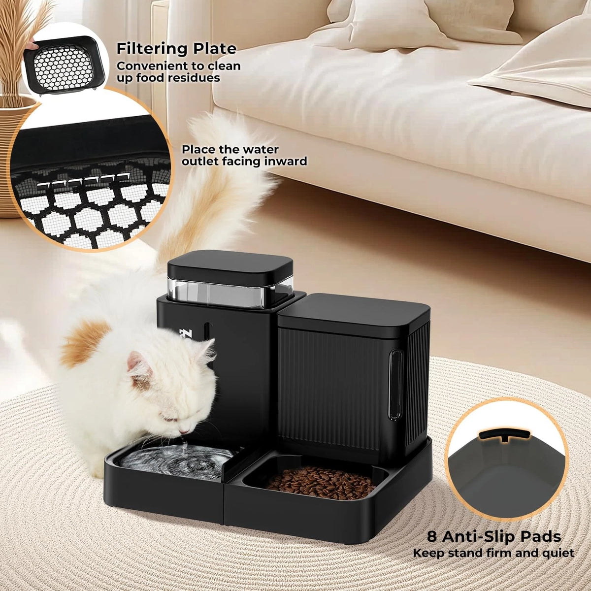 2X Automatic Cat Feeder and Water Dispenser Set for Cats (0.8 Gallon)