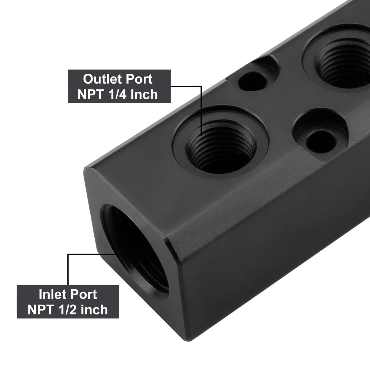 2 Way 4 Port Air Manifold for Compressor (Black)
