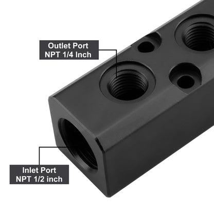 2 Way 4 Port Air Manifold for Compressor (Black)