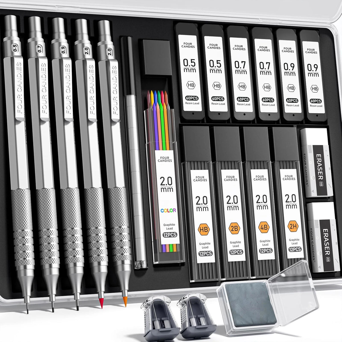 Set of 4 Metal Mechanical Pencils for Art Drafting