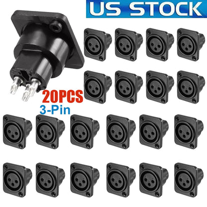 20Pcs 3-Pin XLR Female Jack Panel Mount Microphone Connector Adapter