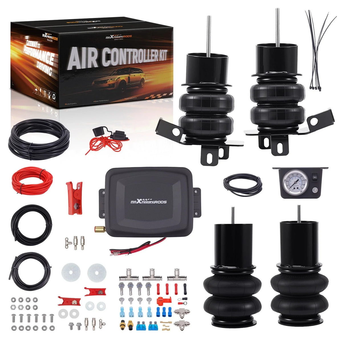 Set of 4 Air Ride Bags with Compressor for Chevy Impala Caprice (1977–1990)