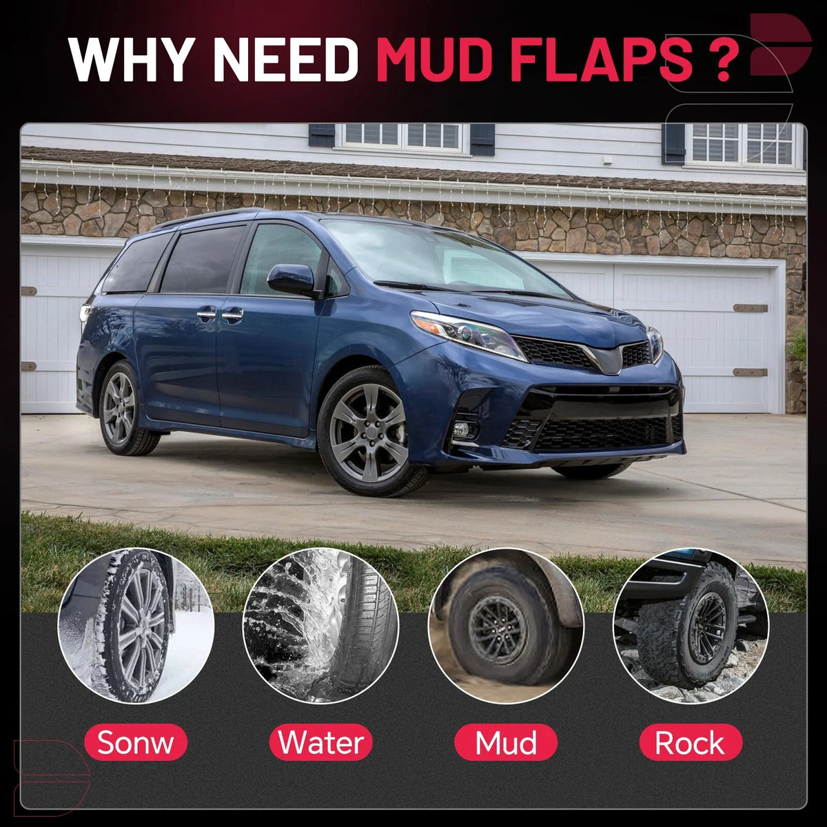 Set of 4 Mud Flaps Splash Guards for Toyota Sienna (2018–2020)