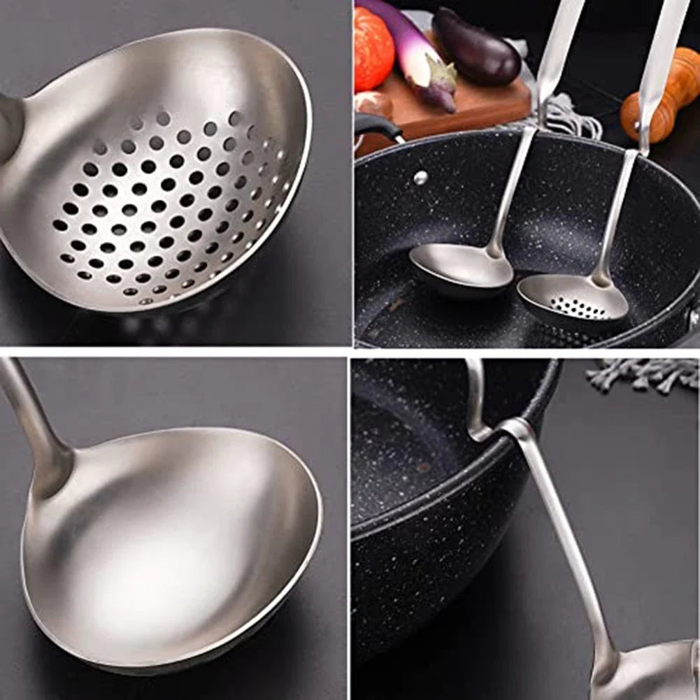 2X Stainless Steel Ladle Spoon & Slotted Skimmer Set