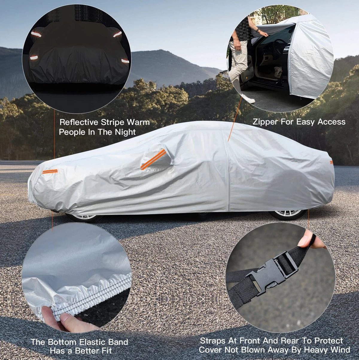 6 Layers Car Cover for Sedan (186" to 193") - Aluminum-Silver
