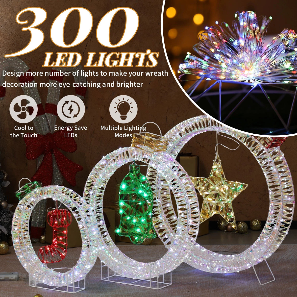 Set of 3 Lighted Iridescent Cut-out Gift Box Christmas Decorations