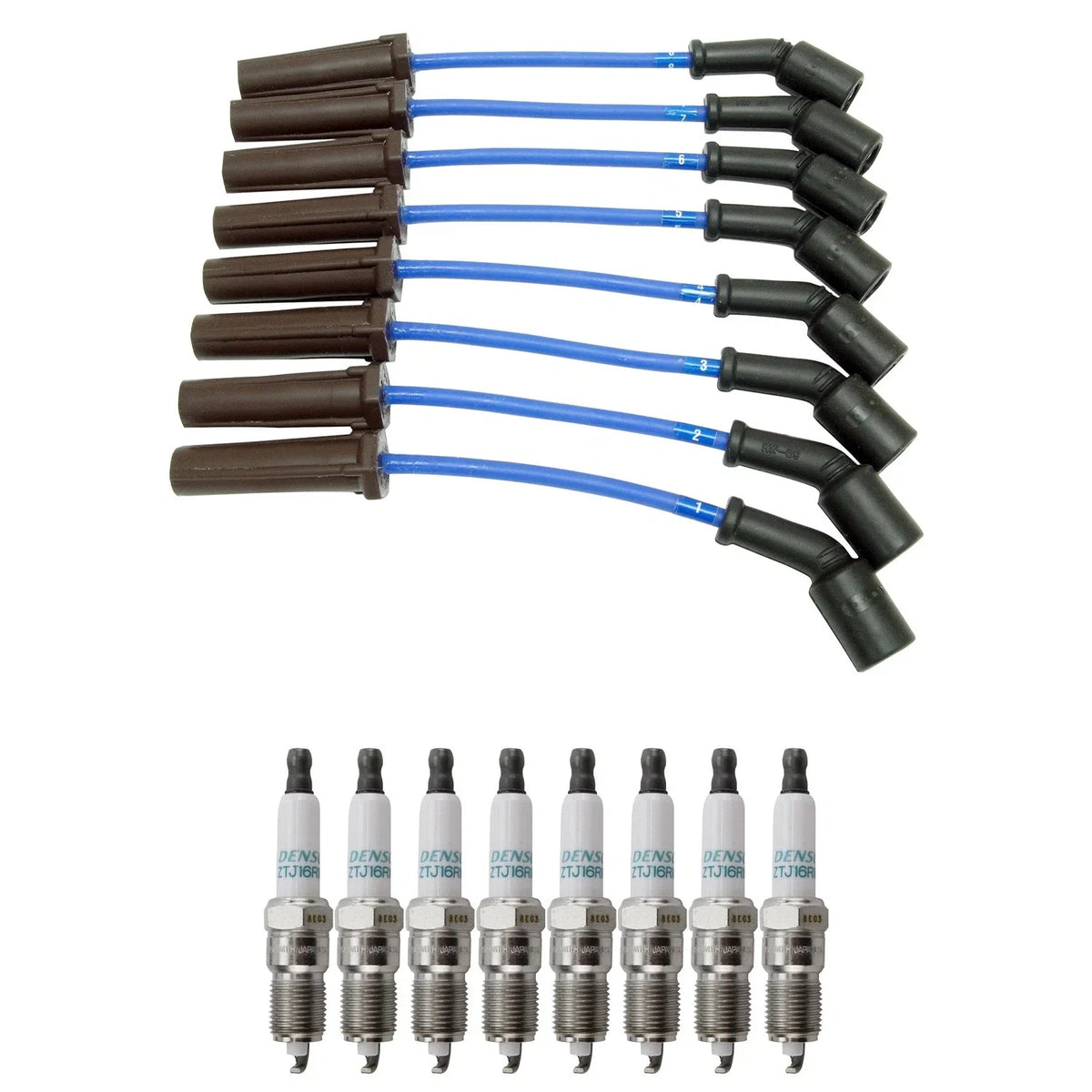 NGK Wire Set & Denso 8 Iridium Spark Plugs Kit for H2 Silverado 1500 (2001–2006)