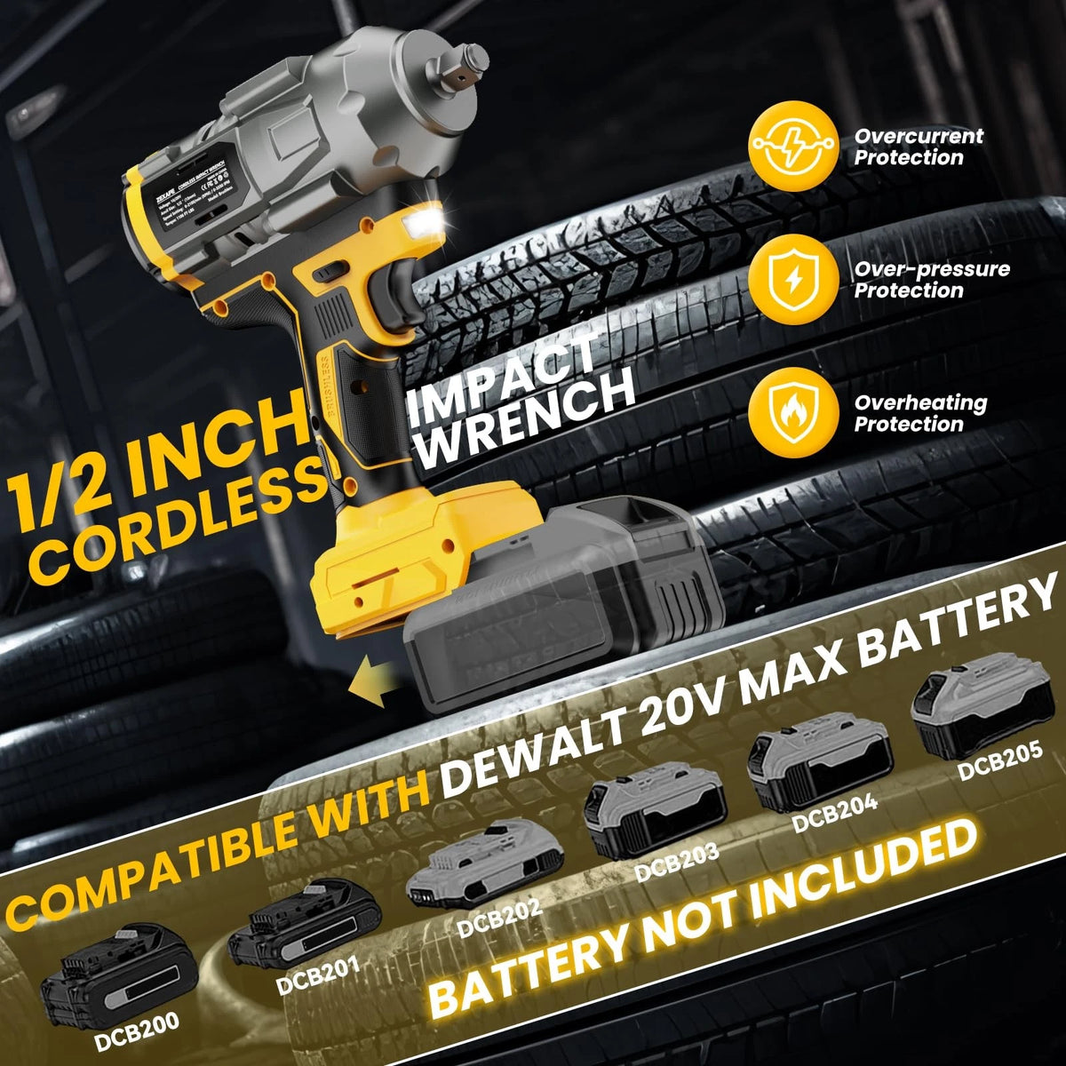 Cordless Impact Wrench 1/2 Inch Brushless High Torque 1360Nm 3 Speed