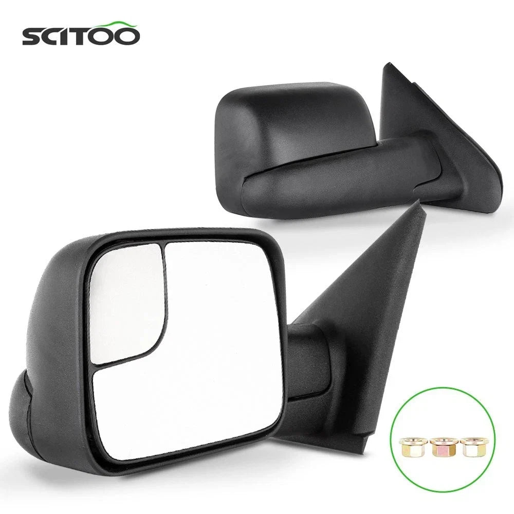 Pair Black Flip Up Manual Tow Mirrors for Dodge Ram 1500 2002–2008, 2500 3500 2003–2009