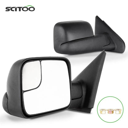 Pair Black Flip Up Manual Tow Mirrors for Dodge Ram 1500 2002–2008, 2500 3500 2003–2009