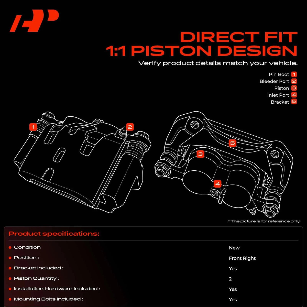 2X Front Brake Caliper w/ Bracket for Nissan Pathfinder (2022–2023) - 41000-6TA0A, 41001-6TA0A