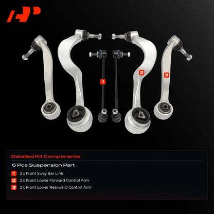 Set of 6 Front Lower Control Arm Sway Bar Links for BMW 525i 2004–2010, 530i 2004–2007 (31306781547, 31306781548)
